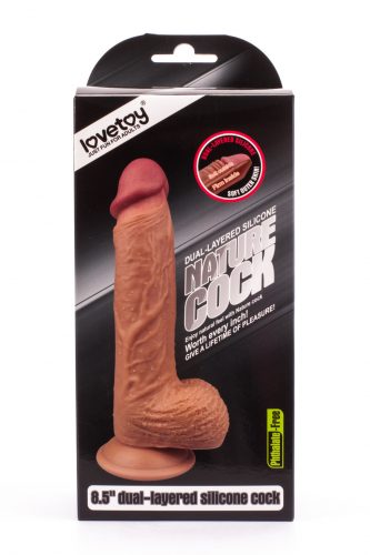 Lovetoy Dual-Layered kétrétegű dildó herékkel (22 cm, barna)